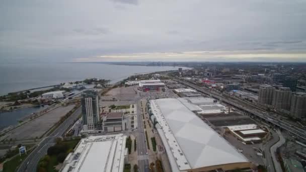 Toronto Ontario Aerial V15 Panning Ovanför Niagara Kongresscenter Och Stadion — Stockvideo