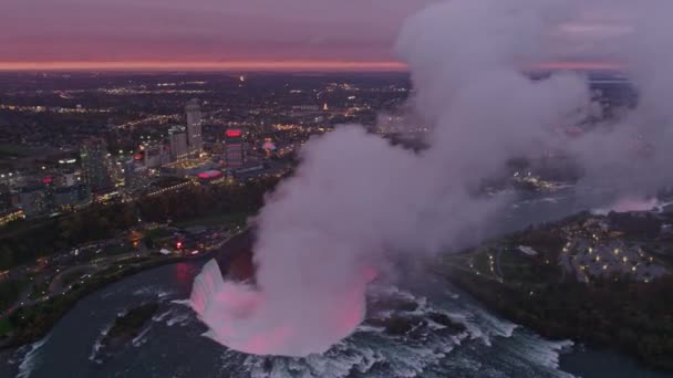 Niagara Falls Ontario Aerial Enyhén Ereszkedő Madártávlati Kilátás Patkó Vízesés — Stock videók