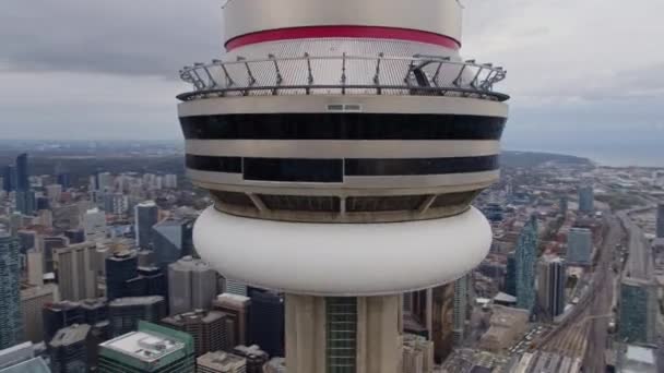 Toronto Ontario Aerial Paysage Urbain Panoramique Avec Tour Premier Plan — Video