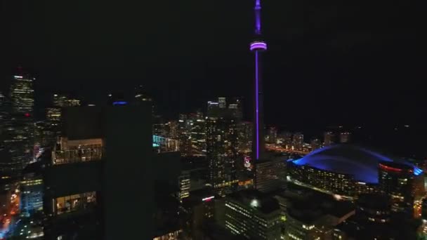 Toronto Ontario Aerial V63 Vista Panorámica Rápida Nocturna Del Centro — Vídeos de Stock