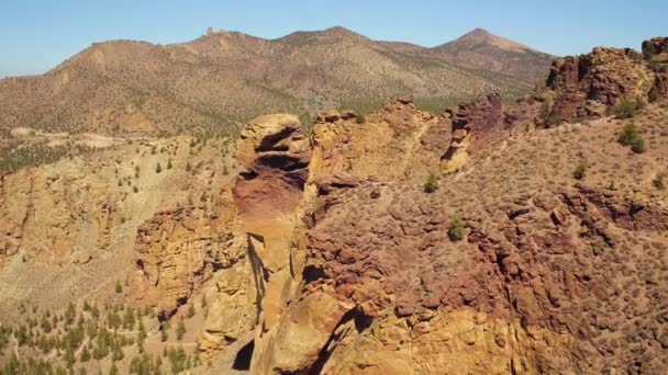 Oregon Aerial Tiefflug Über Monkey Face Rock Bei Smith Rocks — Stockvideo