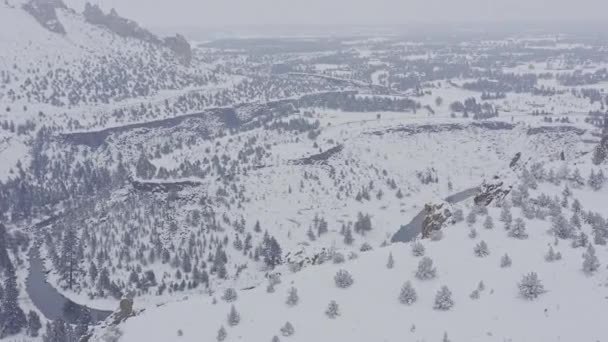 Oregon Aerial V33 Snowy Park Panoramic North End Trailhead River — Αρχείο Βίντεο