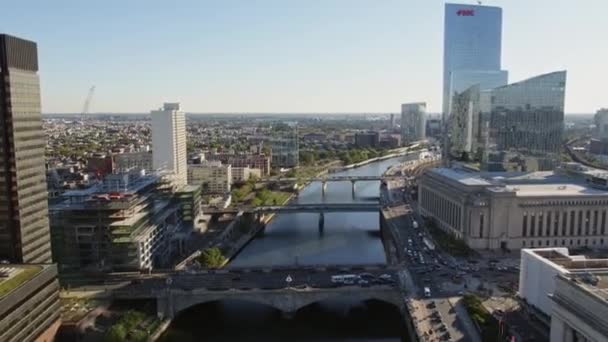 Philadelphia Pennsylvania Havacılık V77 Birdseye Schuylkill Nehrinin Üzerinde Banka Görüntüleriyle — Stok video