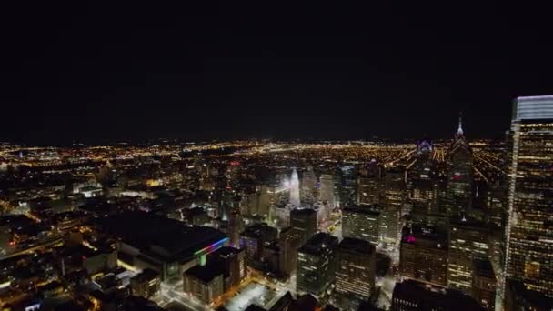 Philadelphia Pennsylvania Aerial Nighttime Panoramic View City Hall October 2017 — Stock Video