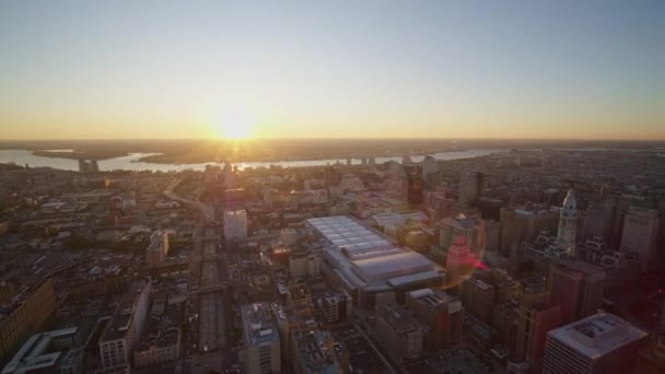 Philadelphia Pennsylvania Aerial V13 Panoramic Cityscape View Sunrise Delaware River — 비디오