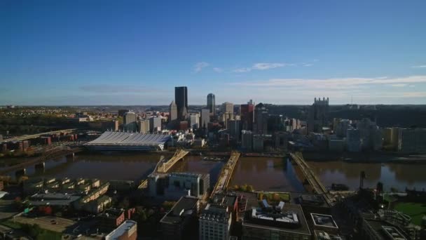 Pittsburgh Pennsylvania Aerial Downtown Panorama Města Severní Strany Perspektivy Říjen — Stock video