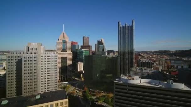 Pittsburgh Pennsylvania Aerial Downtown Cityscape Fly Park Arena October 2017 — Stock Video