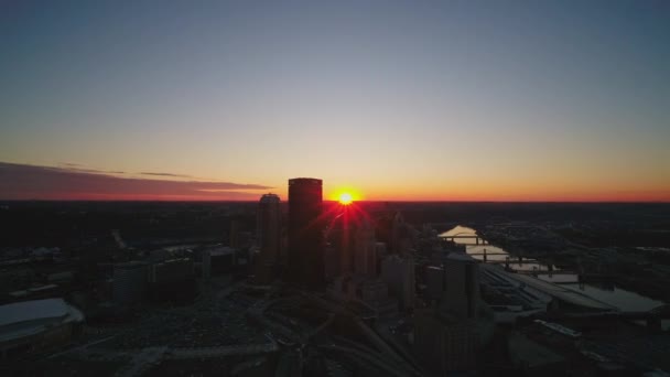 Pittsburgh Pennsylvania Aerial V31 Zonsondergang Uitzicht Het Centrum Noordkust Stadsgezichten — Stockvideo