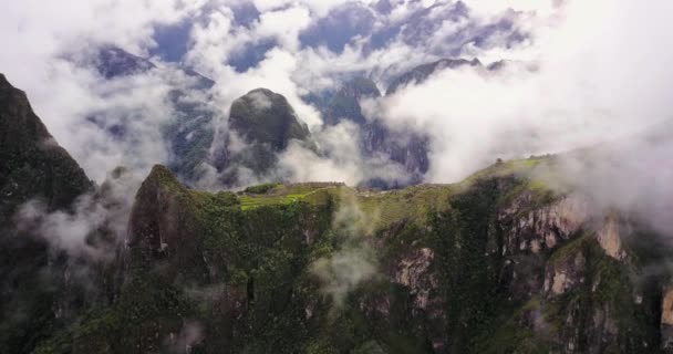Machu Picchu Perú Aerial Vista Birdseye Volando Alrededor Ruinas Antiguas — Vídeos de Stock