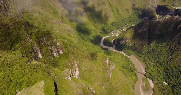 Machu Picchu Peru Luchtfoto V10 Birdseye Uitzicht Vliegen Rond Oude — Stockvideo