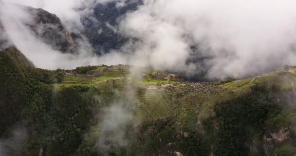 Machu Picchu Peru Luftaufnahme Aus Der Vogelperspektive Die Von Antiken — Stockvideo