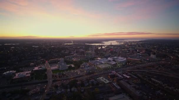 Providence Rhode Island Aerial V12 Vue Panoramique Lever Soleil Avec — Video