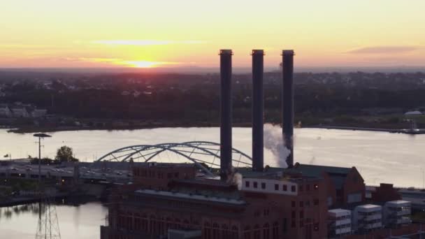 Providence Rhode Island Aerial V17 Vue Panoramique Basse Visibilité Paysage — Video