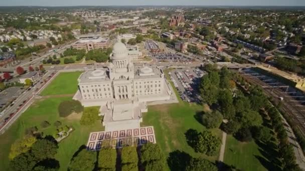 Providence Rhode Island Antenn V35 Panoramabågelskådning Detalj Capitol Byggnad Med — Stockvideo