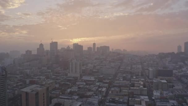 2018 San Francisco Aerial V80 Foggy Nob Hill Cityscape Sunshine — 비디오