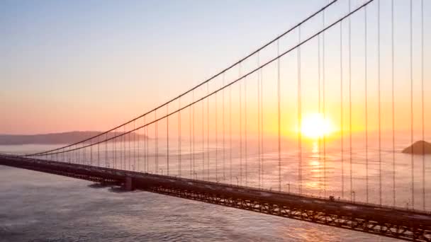 San Francisco Aerial V78 Sunset Hyperlapse Golden Gate Bridge Path — Stockvideo