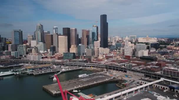 Seattle Aerial V92 Flying Low Shipyard Area Cityscape Views April — Stock Video