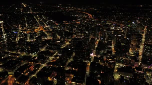 Seattle Aerial V90 Flying Downtown Waterfront Night Cityscape Views April — Stock Video