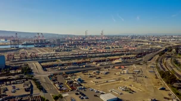 Hajógyár Aerial V32 Hyperlapse Detail Long Beach Shipyard Cityscape 2019 — Stock videók