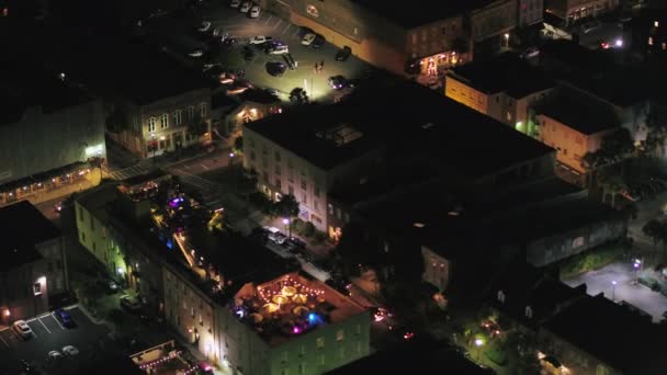 Charleston South Carolina Aerial Birdseye Night View Low Details French — стокове відео