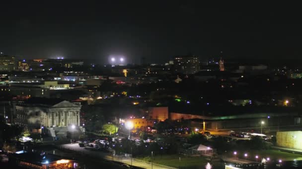 Charleston South Carolina Aerial Birdseye Nacht Detail Des Zollgebäudes Mit — Stockvideo