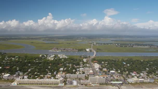 Charleston South Carolina Folly Beach Antenne V53 Rückwärts Über Folly — Stockvideo