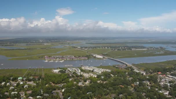 Charleston South Carolina Folly Beach Aerial V55 Panning Folly Beach — Αρχείο Βίντεο