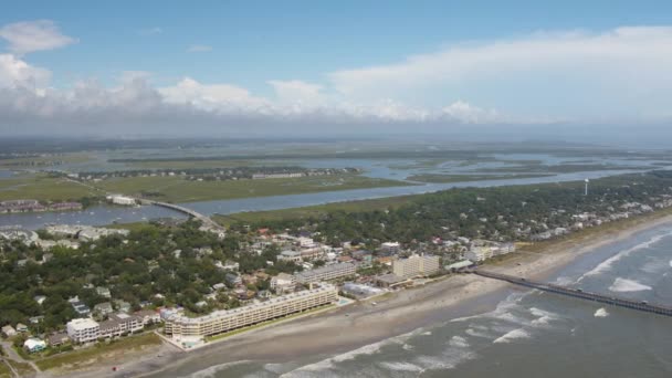 Charleston South Carolina Folly Beach Aerial V54 Panning Folly Beach — стокове відео