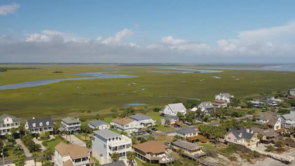 Charleston South Carolina Folly Beach Aerial V50 Panning Low High — Stock video