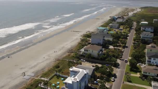 Charleston South Carolina Folly Beach Aerial V62 Flying High Low — Stock Video