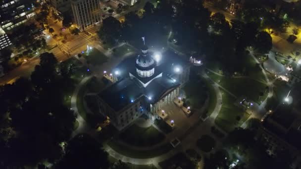 Columbia South Carolina Aerial Girando Torno Edifício Capitólio Noite Outubro — Vídeo de Stock