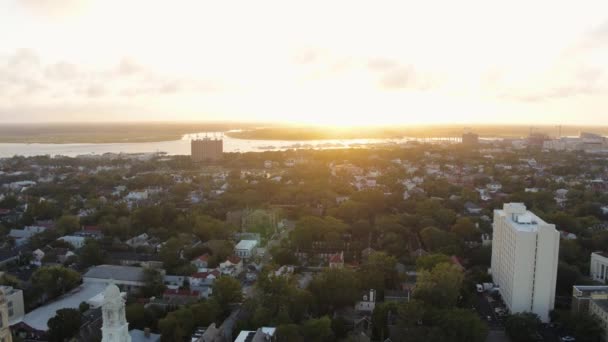 Charleston South Carolina Aerial V134 Cityscape View Flying Reverse Away — Stock video