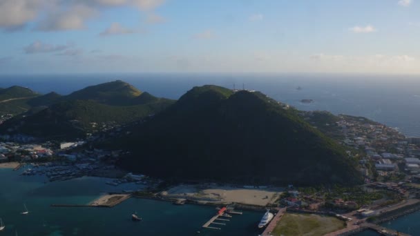 Воздушный Фон Сен Мартен Над Филипсбургом Панорамным Видом Остров Январь — стоковое видео