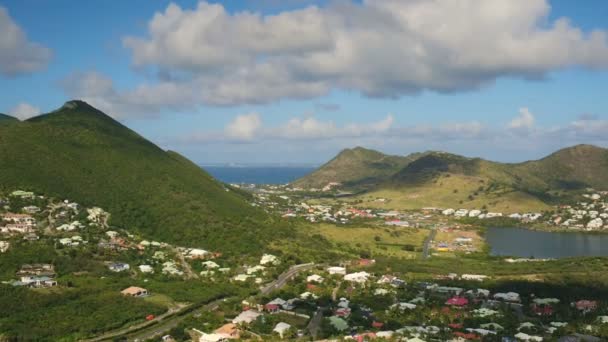 Maartin Aerial V46 Flight Orient Beach Town Area Panning Island — 图库视频影像