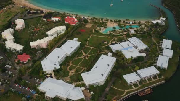 Maartin Aerial V75 Flying Anse Marcel Bay Resort Area Panning — Stock Video