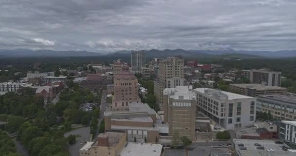 Asheville North Carolina Aerial Fly Downtown Cityscape Street Market July — Stock Video