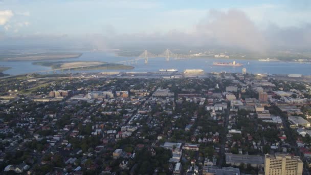 Charleston South Carolina Aerial V125 Powolny Widok Panoramy Miasta Październik — Wideo stockowe