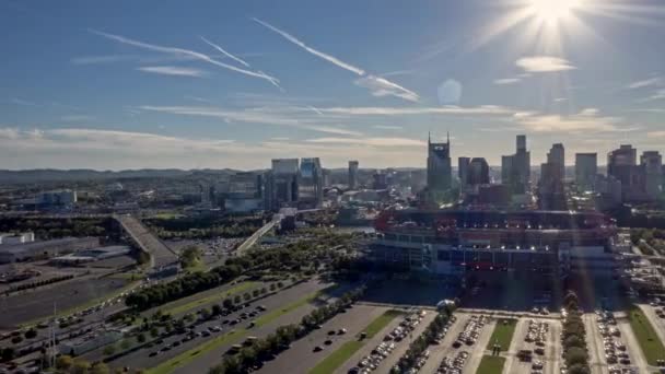 Nashville Tennessee Hiperlapso Aéreo Cityscape Com Vista Para Estádio Tráfego — Vídeo de Stock