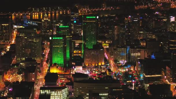 Montreal Quebec Aerial V35 Widok Ptaki Przelatujące Nad Śródmieściem Nocy Klip Wideo