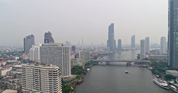 Bangkok Thailand Air V30 Panning Chao Phraya Detail Sungai Maret — Stok Video
