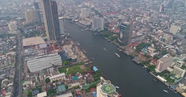 Bangkok Tailandia Aérea V34 Elevación Vista Del Río Birdseye Paisaje — Vídeos de Stock