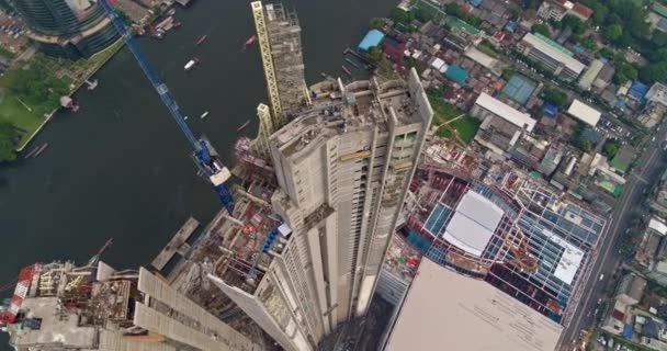 Bangkok Thaiföld Aerial V36 Vertical Birdseye Detail View Riverfront Building — Stock videók