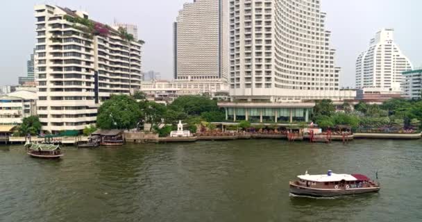 Bangkok Thailandia Aerial V59 Flying Low River Path Waterfront Detail — Video Stock
