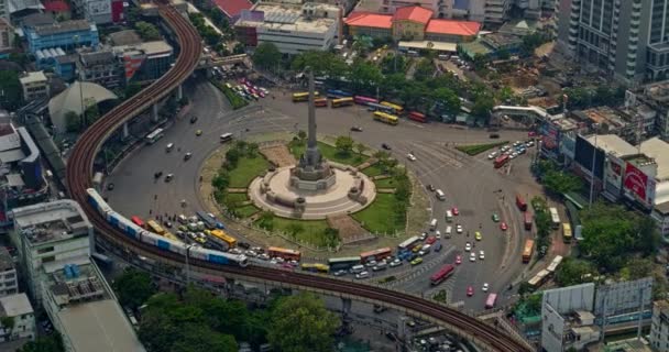 Bangkok Thailand Aerial V127 Низкая Деталь Монумента Победы Районе Ратчатхеви — стоковое видео