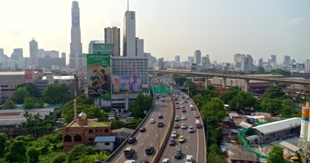 Bangkok Tailandia Aerial V161 Ruta Vuelo Autopista Con Tráfico Panorámica — Vídeos de Stock