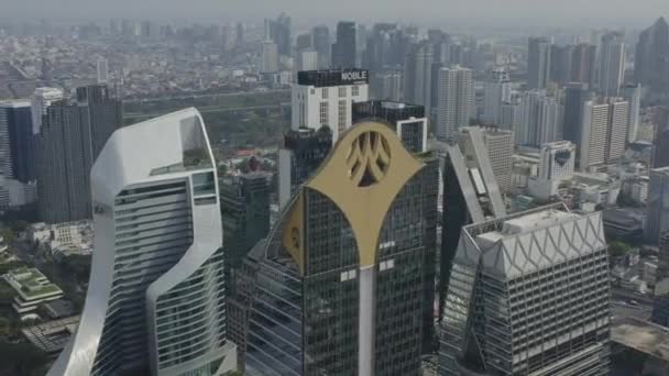 Bangkok Thailand Flygfoto V181 Flyga Lågt Runt Centrum Skyskrapor Pathum — Stockvideo