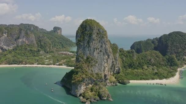 Krabi Thailand Aerial V20 Repülő Öböl Felett Elsöprő Kilátás Nyílik — Stock videók