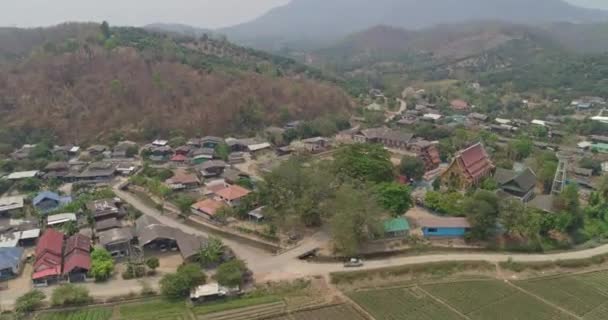 Thung Thailandia Aerial Panning Birdseye Sopra Villaggio Marzo 2018 — Video Stock