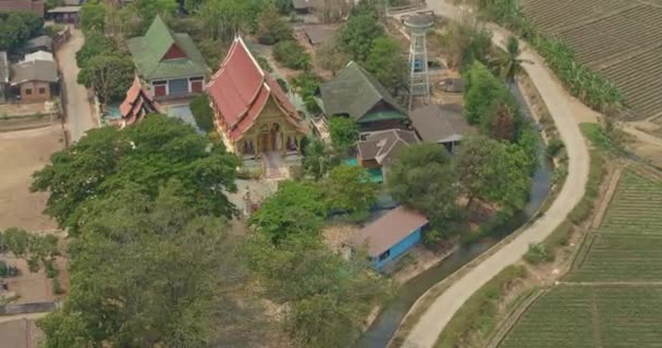 Thung Thailand Flygfoto V20 Fågelskådning Byn Tempel Och Sluttning Mars — Stockvideo
