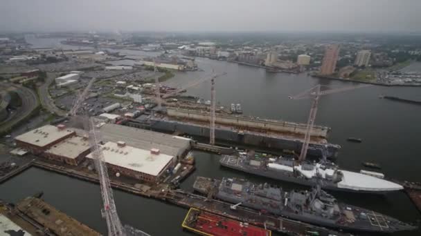 Norfolk Virginia Aerial Birdseye 2017年10月华盛顿角造船厂的细节 — 图库视频影像